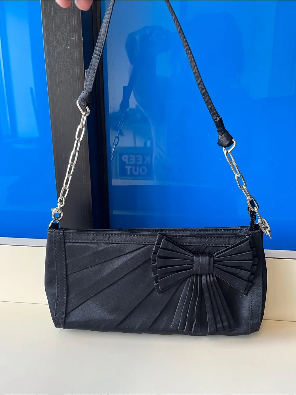 Y2K Coldwater Creek Black Satin Baguette Purse Evening Clutch Shoulder Bag